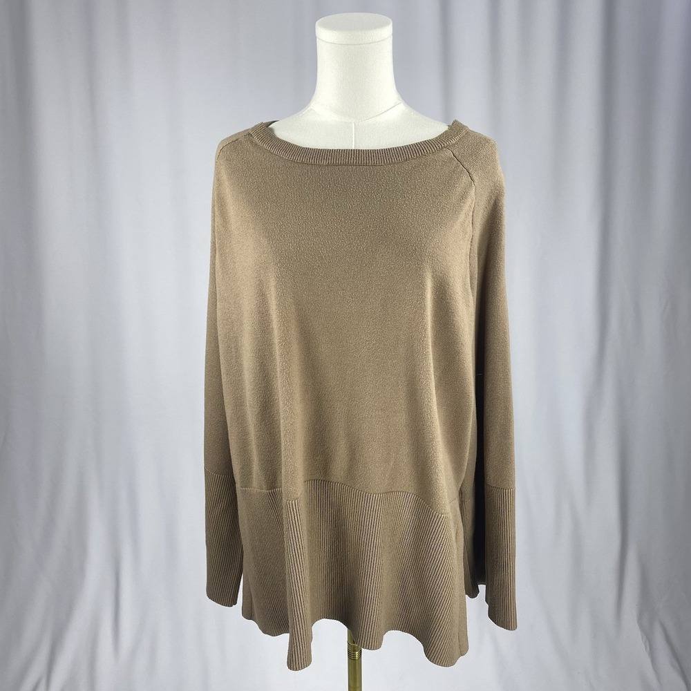 Anrabess Sweater Womens Large Brown Oversized Ribbed Hem Boat Neck Casual Chic